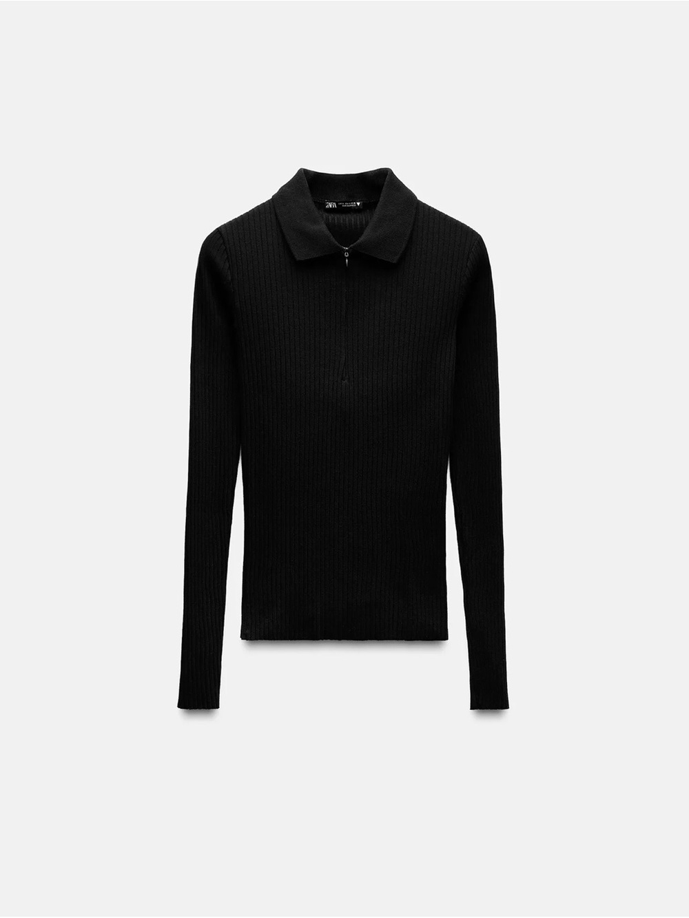 Zara Ribbed Polo neck shirt Black